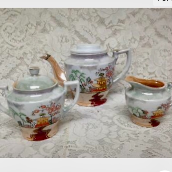 Vintage, 1930s, Japan, Lusterware, Variant Gaudy Blue Willow 5pc Tea Set - Picture 1 of 8